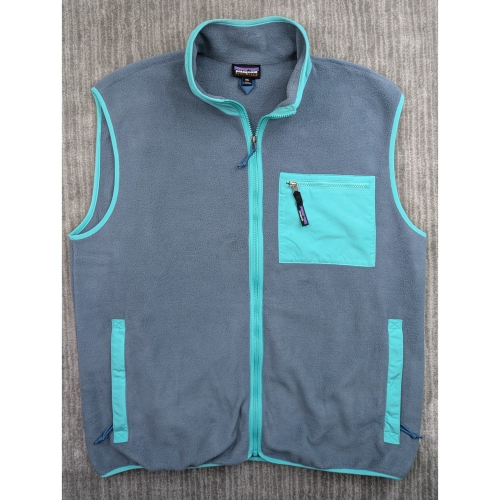 Patagonia Synchilla Vest Mens XXL Blue Aqua Fleece Full Zip Pocket Outdoors 2XL